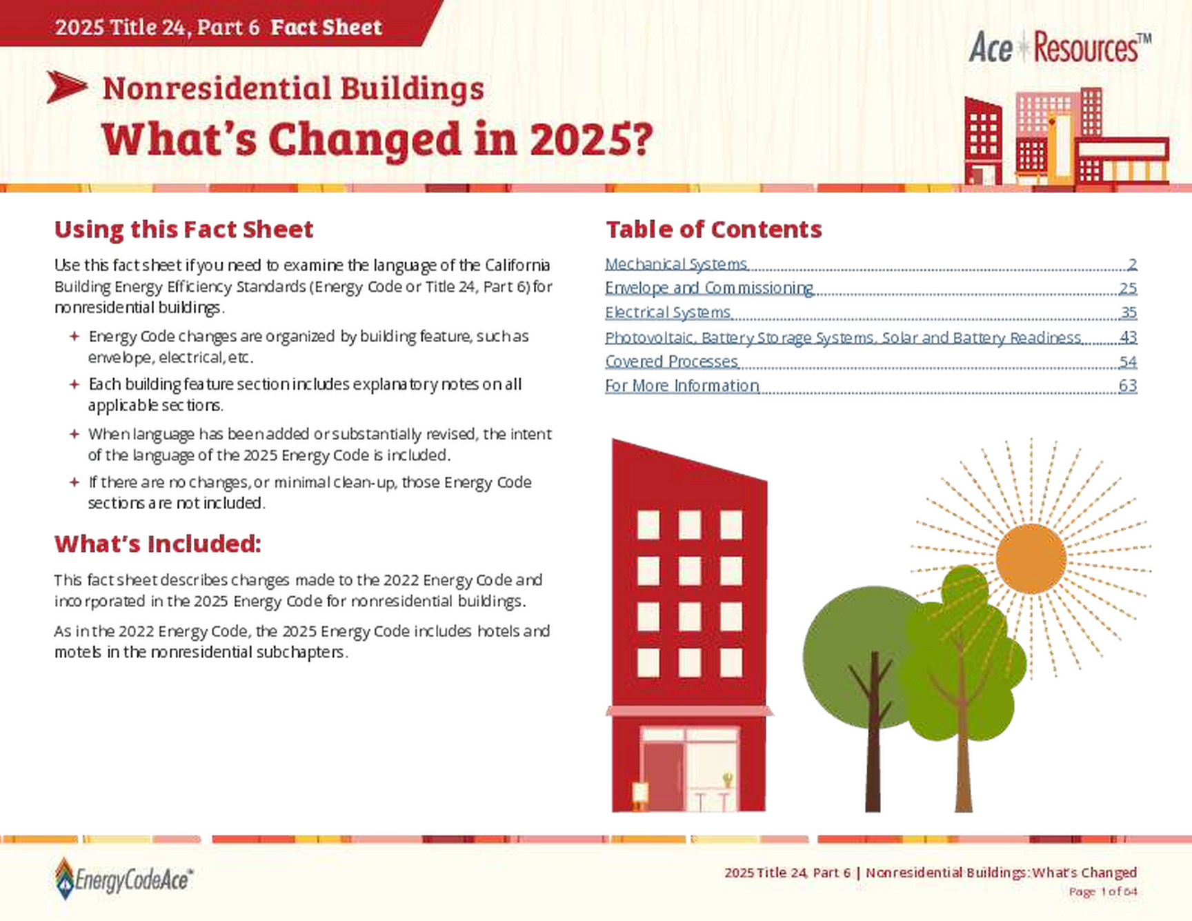 Use this fact sheet if you need to examine the language of the 2025 California Building Energy Efficiency Standards (Energy Code or Title 24, Part 6) for nonresidential residential buildings.